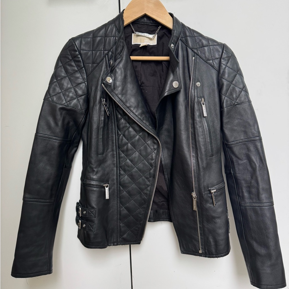 MICHAEL Michael Kors Black soft like butter Leather Jacket Asymmetrical Fitted